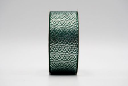 Wstążka w zielono-srebrne wzory w kształcie zygzaka_K1767-505